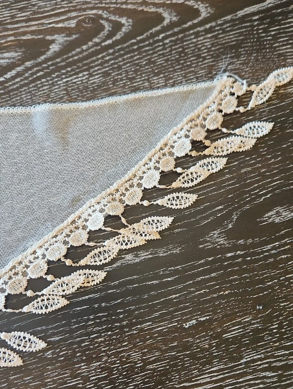 Elegant Ivory Lace Table Scarf/Drapery with Floral Appliqué